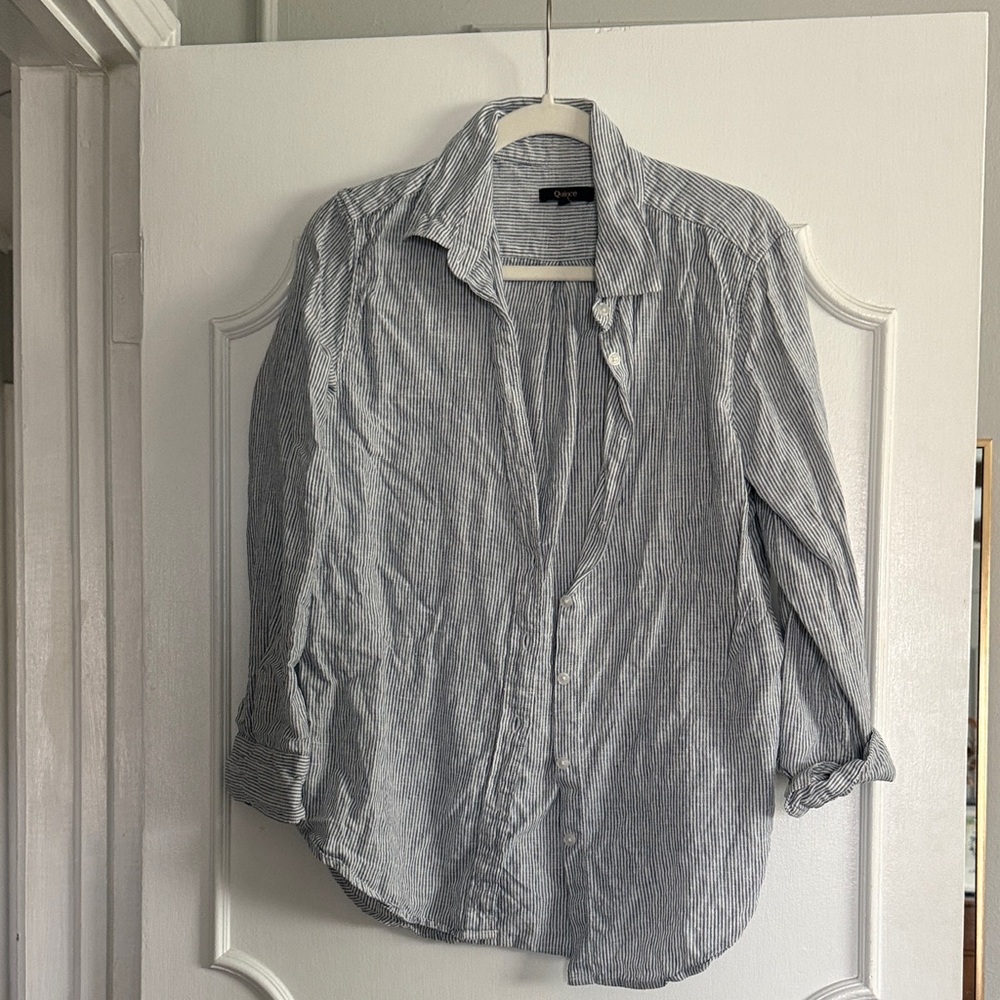 Quince women’s Casual Striped Button Down Shirt - Blue and white